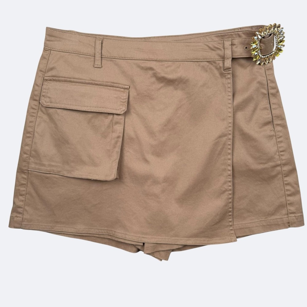 Boston Proper Skort Womens 12 Beige Cargo Twill Rhinestone Buckle Stretch